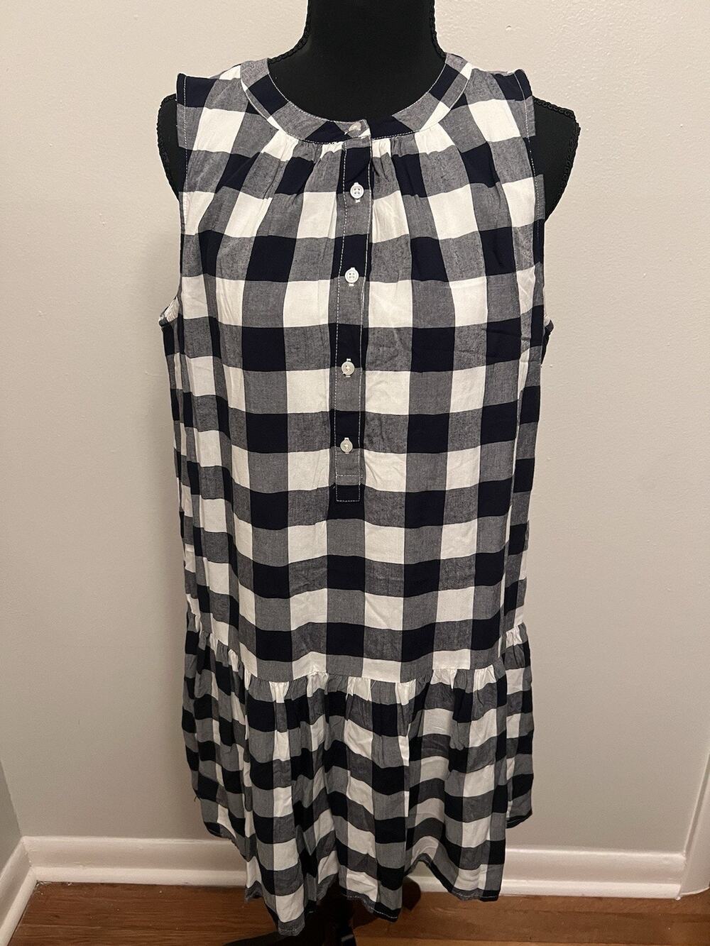 Crown & Ivy Womens Black White Plaid Checkered Shift Dress Size S Button Front